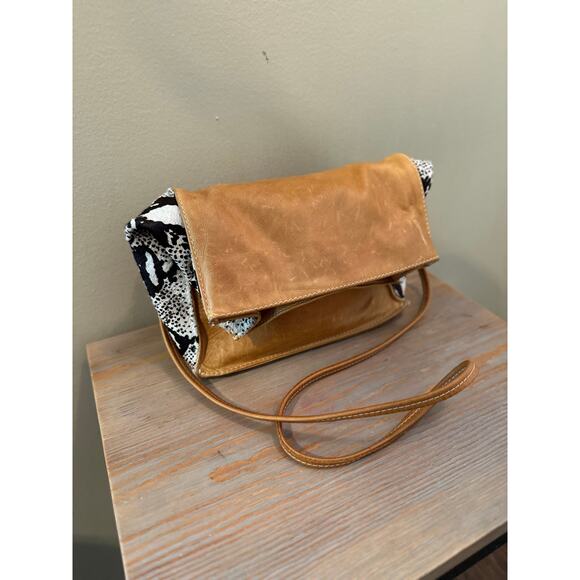 Ceri Hoover Bag Leather and Calf Hair Brown Python Print Clutch Crossbody Bag - Picture 4 of 15